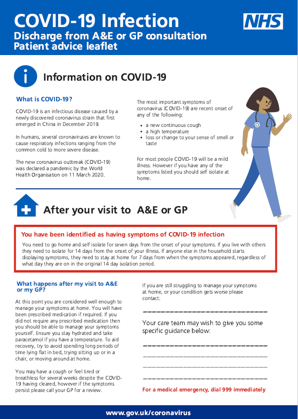 Covid-19 discharge for gp or a&e page1